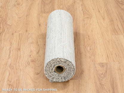 Grey 2'6" x 9'9" Modern / Contemporary Hand knotted Wool Rug - Sku: O064140