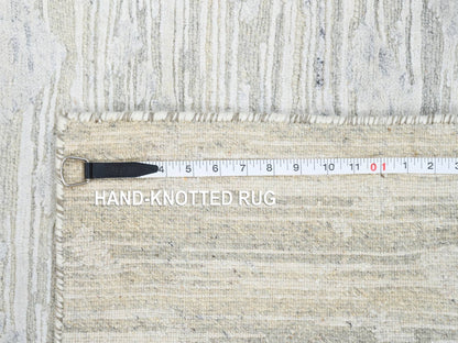 Grey 2'6" x 9'9" Modern / Contemporary Hand knotted Wool Rug - Sku: O064140