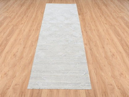 Grey 2'7" x 8'2" Modern / Contemporary Hand knotted Wool Rug - Sku: O064147