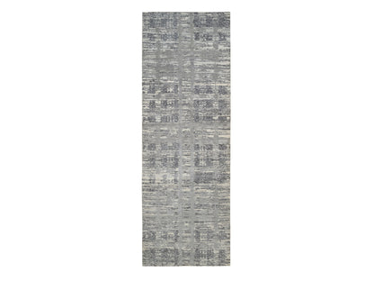 Grey 4'1" x 12'0" Modern / Contemporary Hand knotted Wool Rug - Sku: O064156