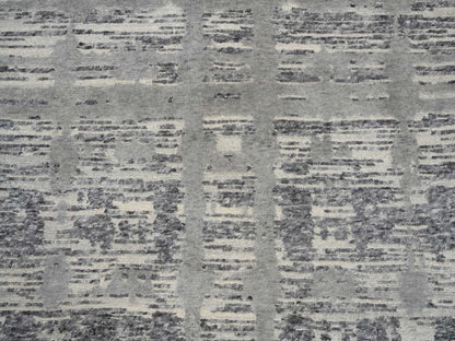 Grey 4'1" x 12'0" Modern / Contemporary Hand knotted Wool Rug - Sku: O064156