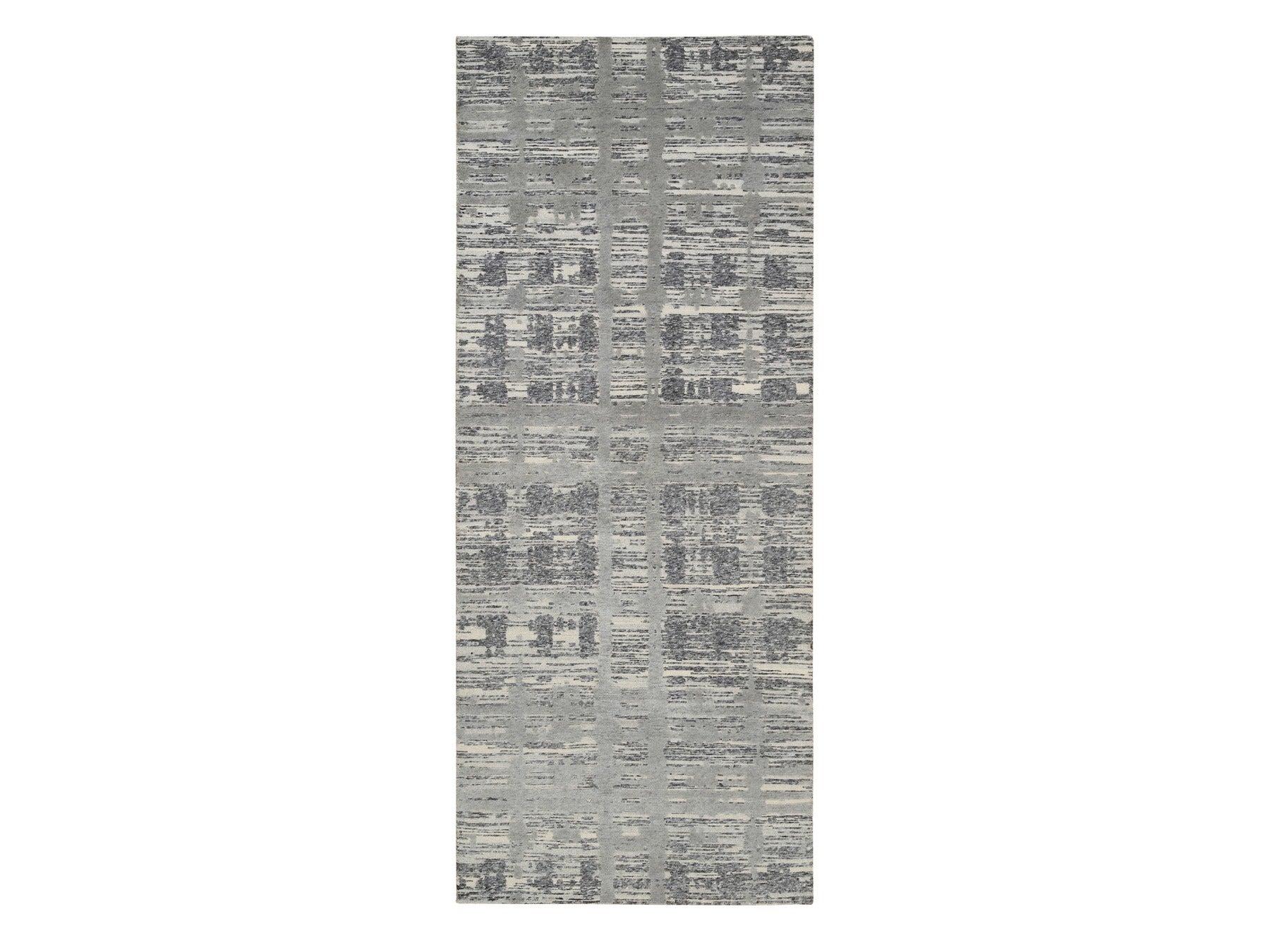 Gray 4'2" x 10'1" Modern / Contemporary Hand knotted Wool Rug - Sku: O064157