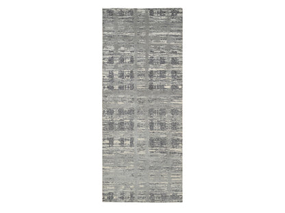 Grey 4'2" x 10'1" Modern / Contemporary Hand knotted Wool Rug - Sku: O064157