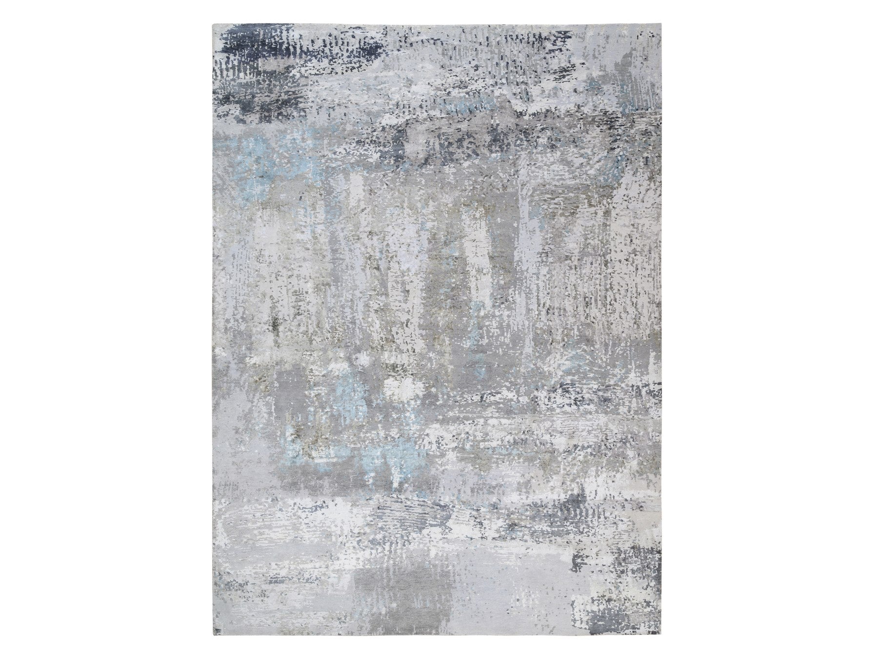 Modern / Contemporary hand-knotted wool/silk rug in Gray, 9' x 11'10" — SKU O064183