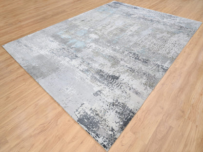 Grey 9'0" x 11'10" Modern / Contemporary Hand knotted Wool/Silk Rug - Sku: O064183