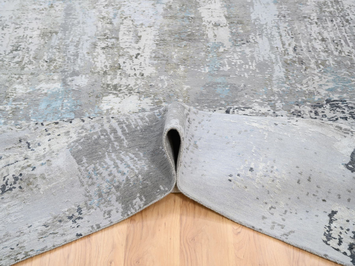 Modern / Contemporary hand-knotted wool/silk rug in Gray, 9' x 11'10" — SKU O064183 (view 5)