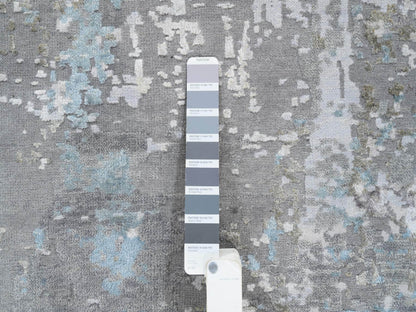 Modern / Contemporary hand-knotted wool/silk rug in Gray, 9' x 11'10" — SKU O064183 (view 7)