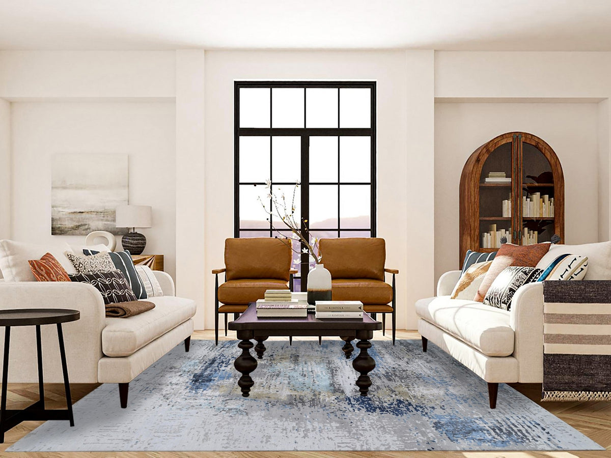 Modern / Contemporary hand-knotted wool/silk rug in Gray, 7'10" x 10' — SKU O064184 (view 2)