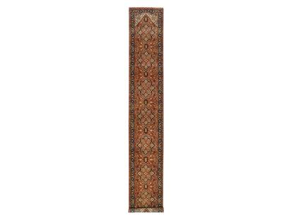 Heriz Heriz hand-knotted wool runner in Red & Navy Blue, 2'7" x 16'3" — SKU O064198