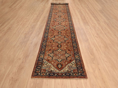 Heriz Heriz hand-knotted wool runner in Red & Navy Blue, 2'7" x 16'3" — SKU O064198 (view 2)