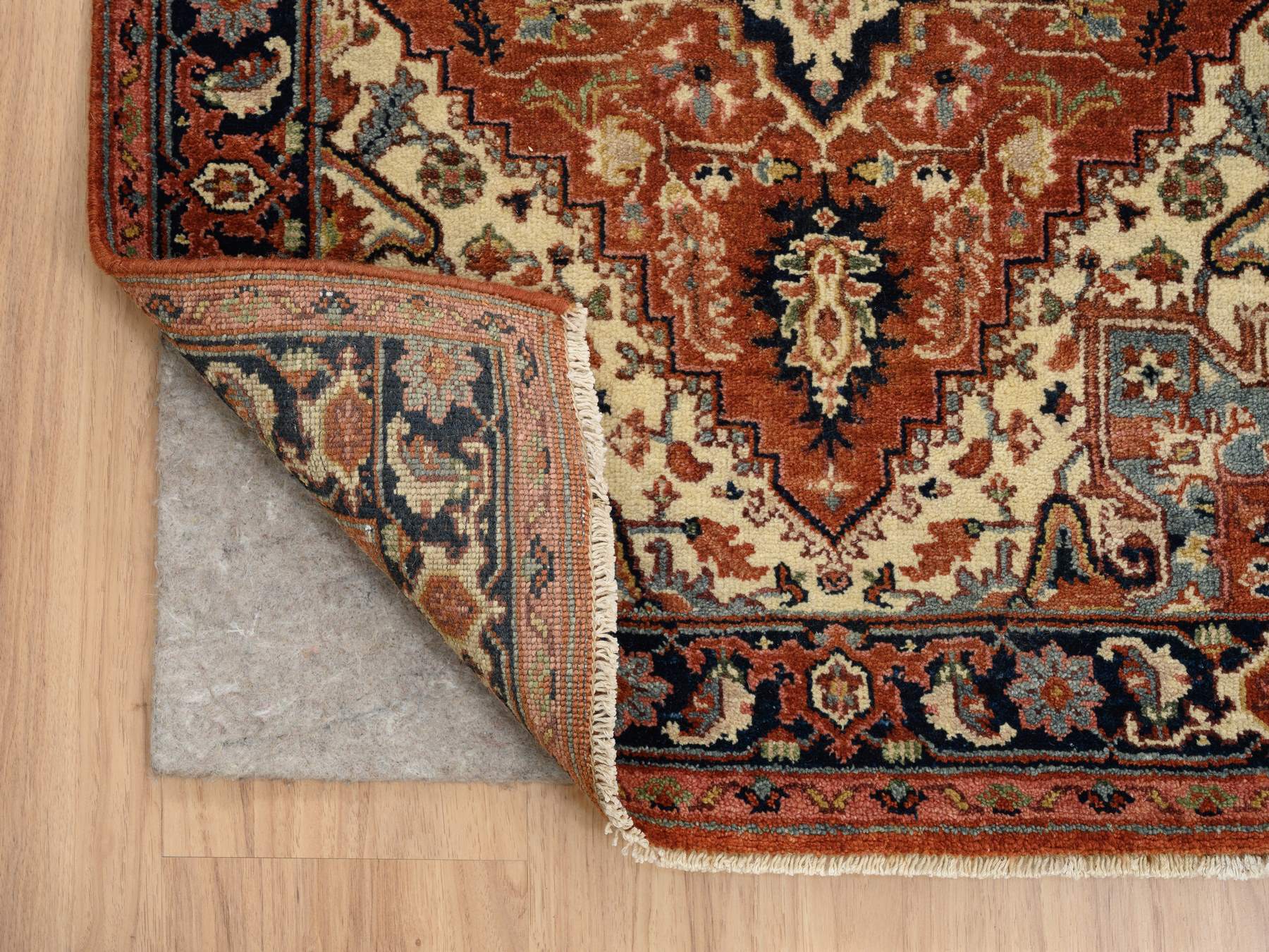 Heriz Heriz hand-knotted wool runner in Red & Navy Blue, 2'7" x 16'3" — SKU O064198 (view 3)