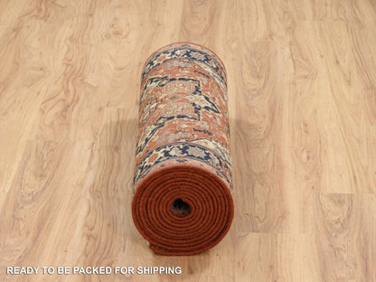 Heriz Heriz hand-knotted wool runner in Red & Navy Blue, 2'7" x 16'3" — SKU O064198 (view 6)