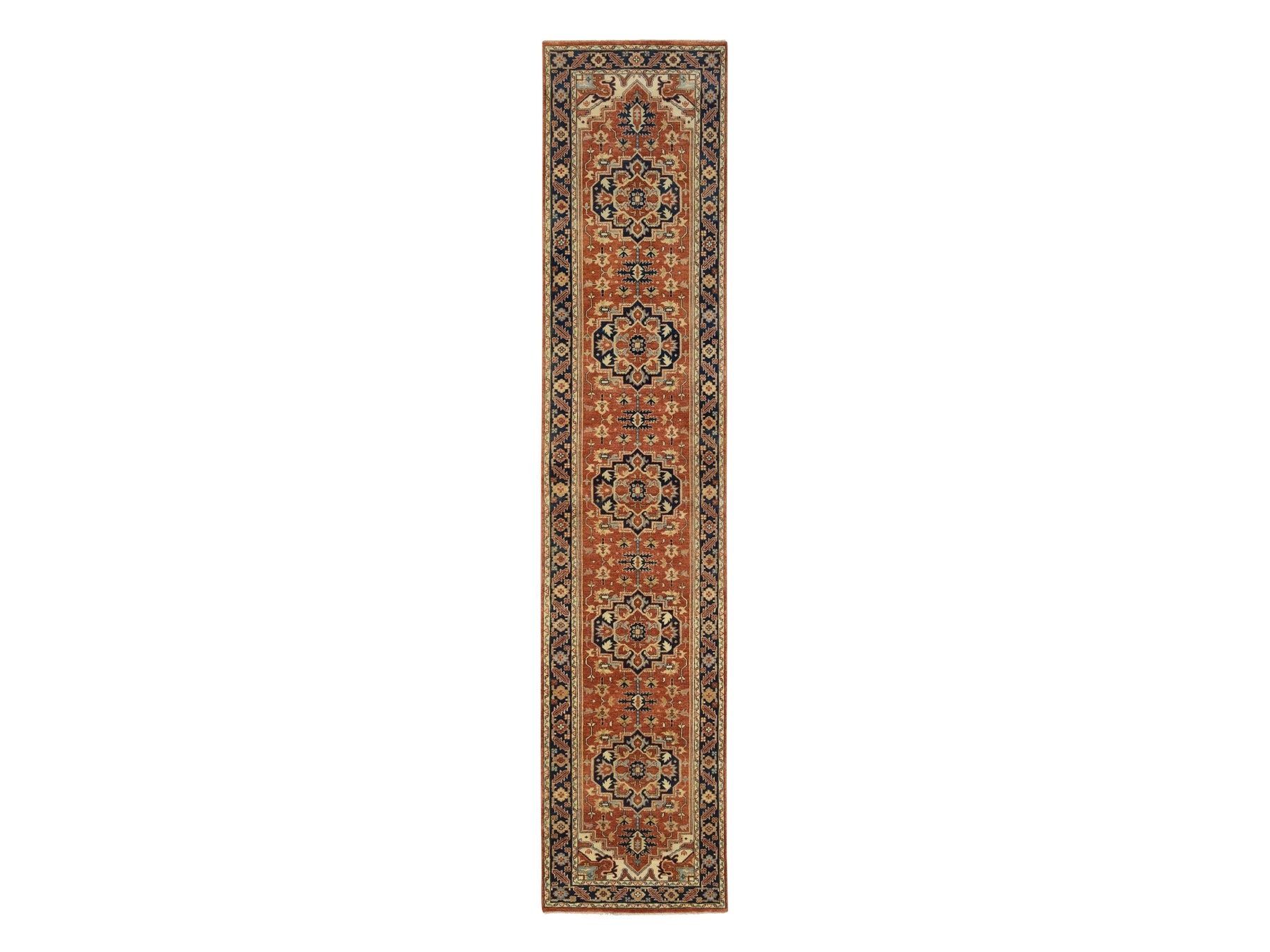 Heriz Heriz hand-knotted wool runner in Red & Navy Blue, 2'6" x 12'2" — SKU O064205