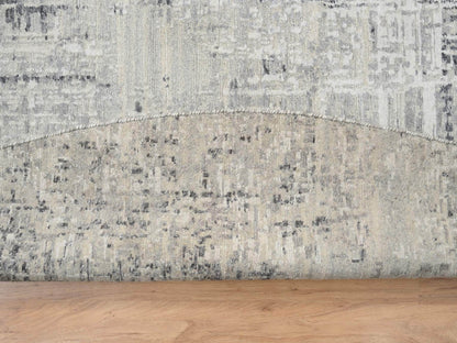 Grey 13'9" x 13'9" Modern / Contemporary Hand knotted Wool Rug - Sku: O064232