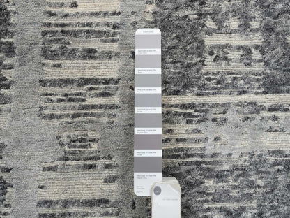 Grey 8'1" x 8'2" Modern / Contemporary Hand knotted Wool Rug - Sku: O064233