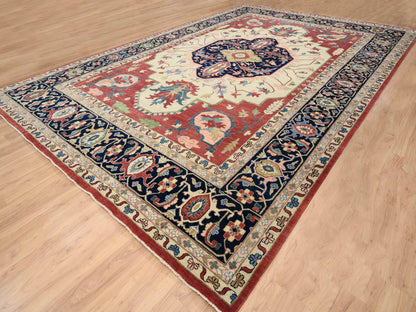 Ivory 11'9" x 17'10" Heriz Hand knotted Wool Rug - Sku: O064244