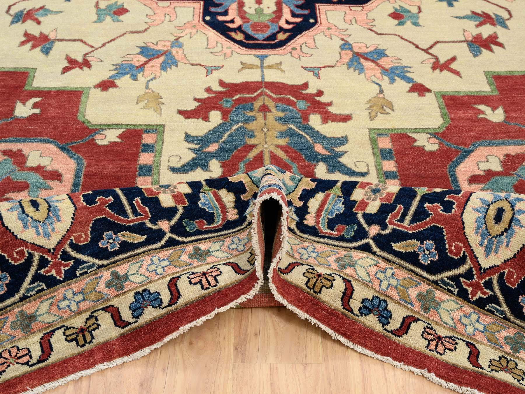 Heriz Heriz hand-knotted wool rug in Ivory & Navy Blue, 11'9" x 17'10" — SKU O064244 (view 5)