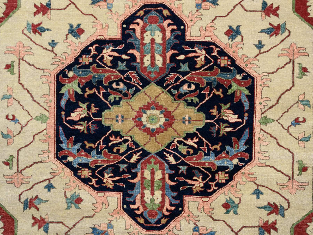 Heriz Heriz hand-knotted wool rug in Ivory & Navy Blue, 11'9" x 17'10" — SKU O064244 (view 8)