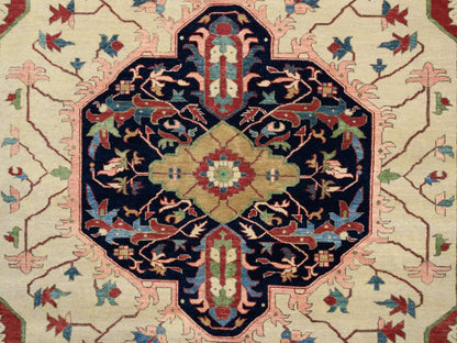 Heriz Heriz hand-knotted wool rug in Ivory & Navy Blue, 11'9" x 17'10" — SKU O064244 (view 8)