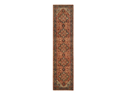 Heriz Heriz hand-knotted wool runner in Red & Navy Blue, 2'7" x 12' — SKU O064250
