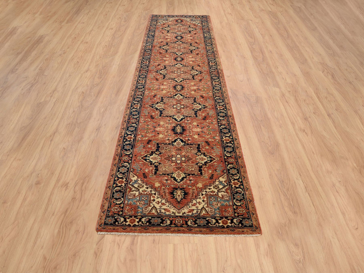 Heriz Heriz hand-knotted wool runner in Red & Navy Blue, 2'7" x 12' — SKU O064250 (view 2)