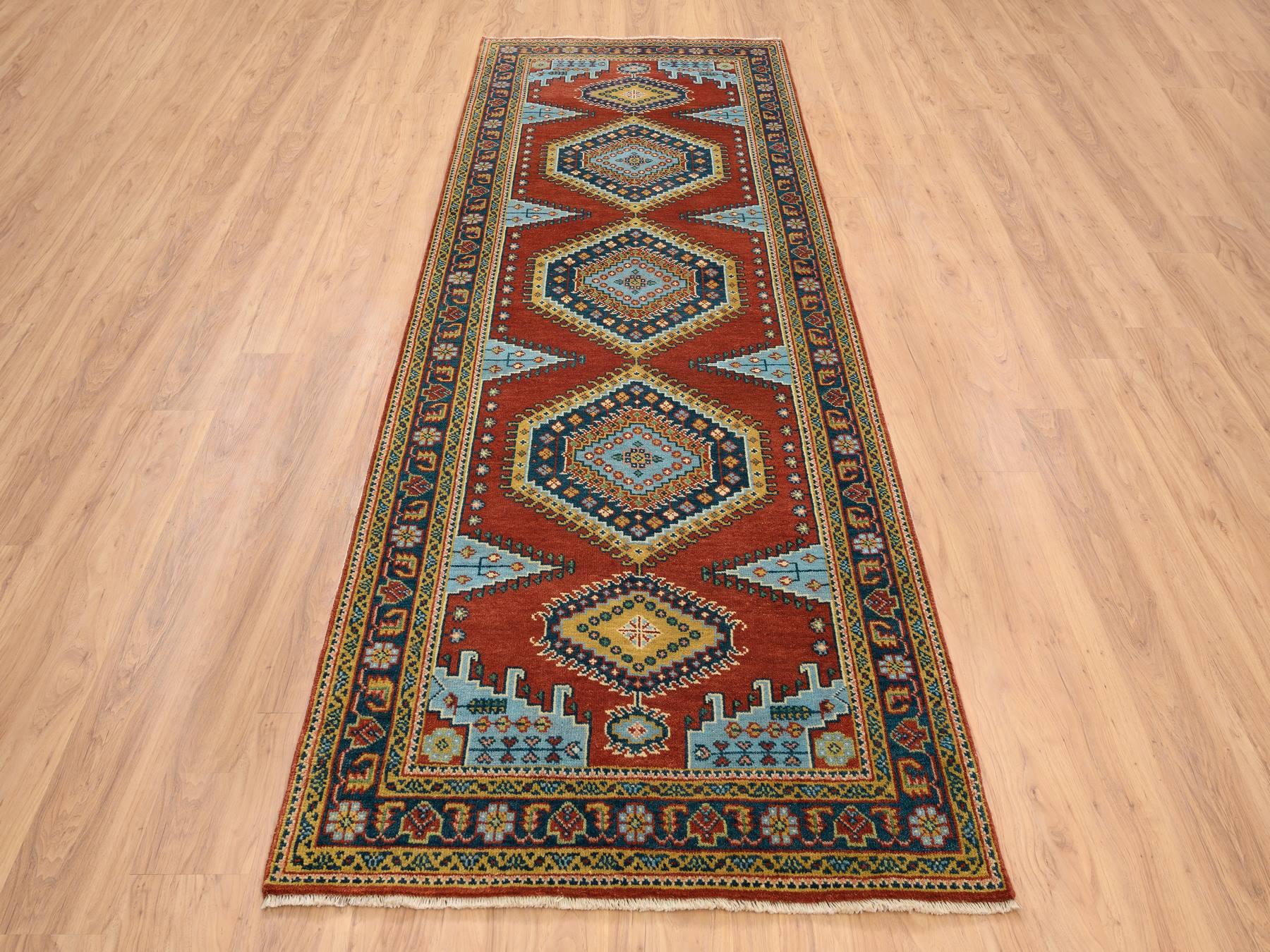 Heriz hand-knotted wool runner in Red & Navy Blue, 4' x 10' — SKU O064256 (view 2)