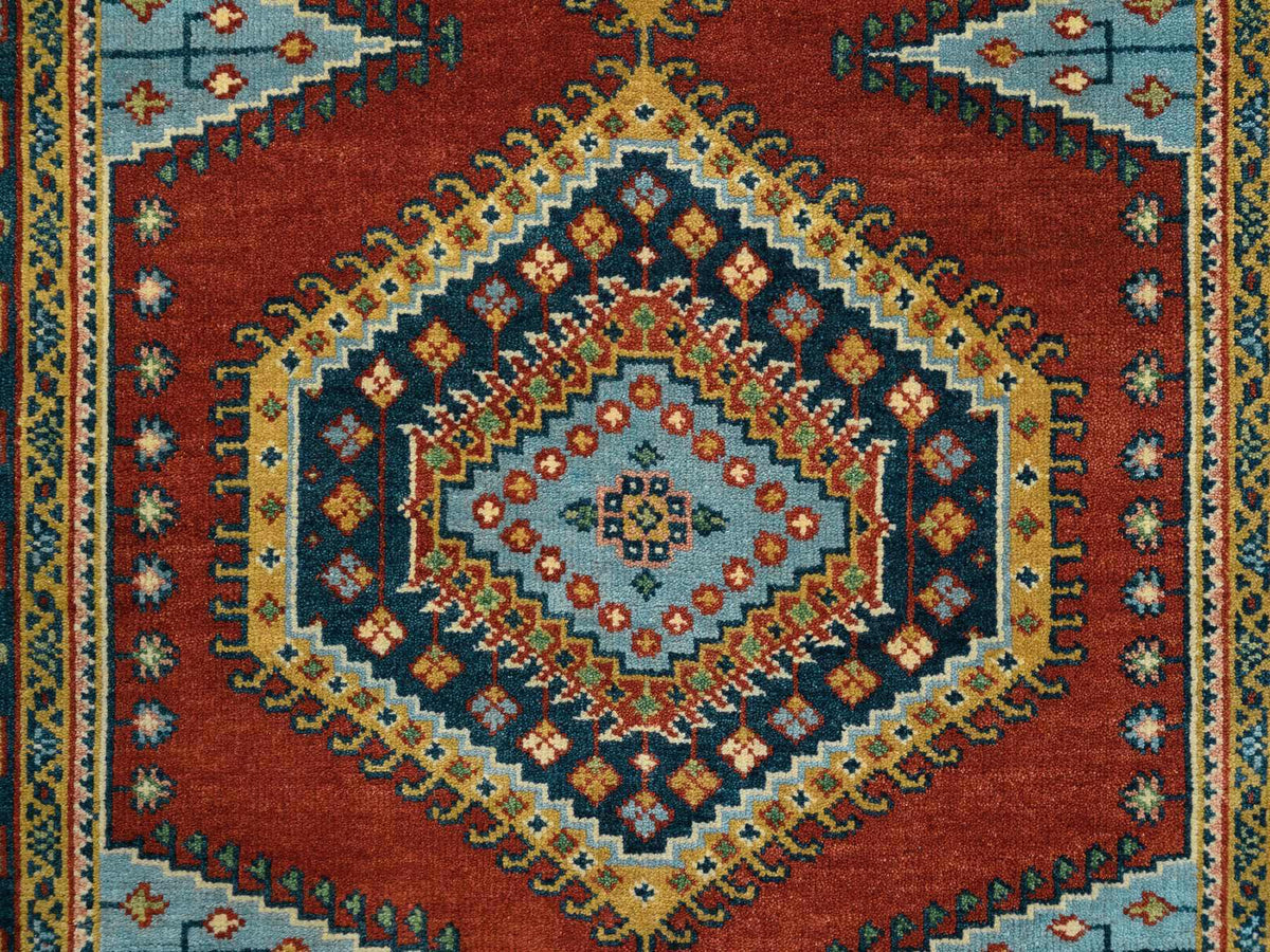 Heriz hand-knotted wool runner in Red & Navy Blue, 4' x 10' — SKU O064256 (view 5)