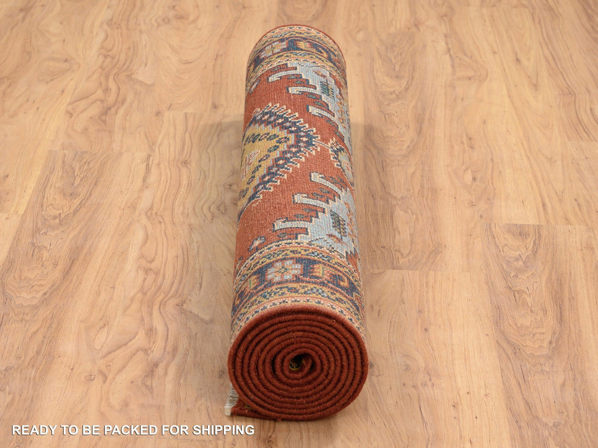 Heriz hand-knotted wool runner in Red & Navy Blue, 4' x 10' — SKU O064256 (view 6)