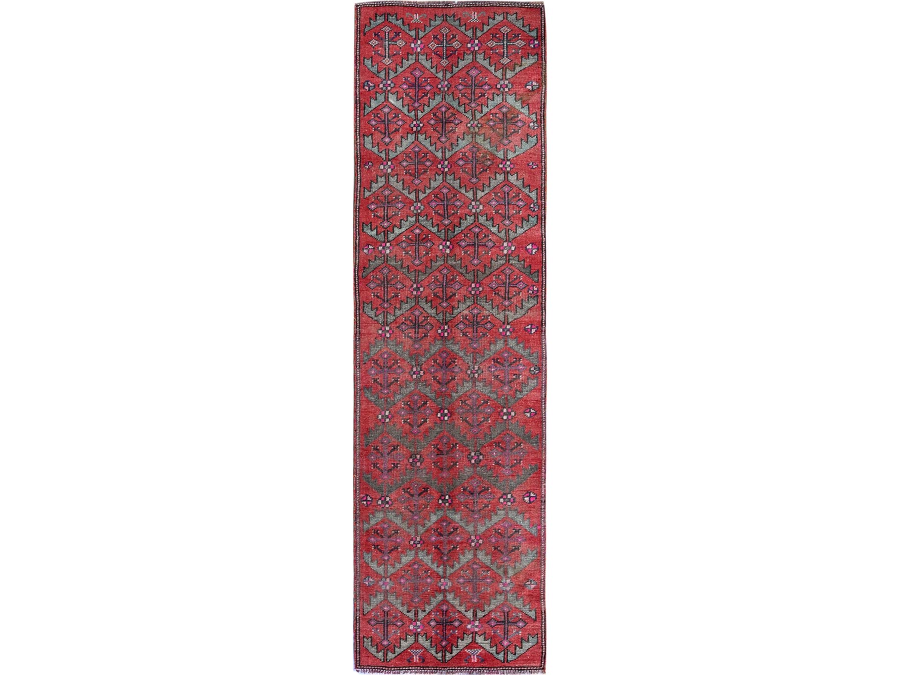 Vintage hand-knotted wool runner in Red, 2'8" x 9'10" — SKU O0642