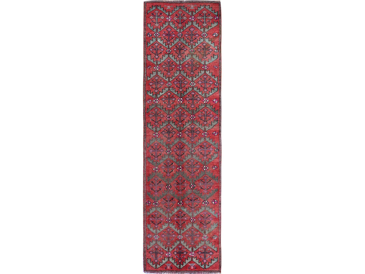 Vintage hand-knotted wool runner in Red, 2'8" x 9'10" — SKU O0642