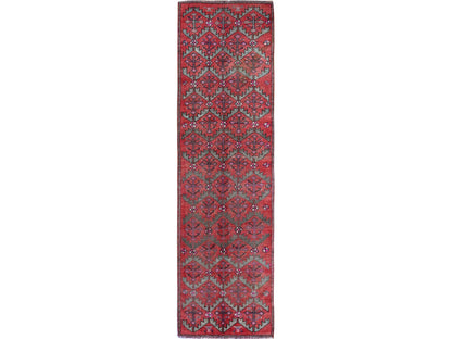 Vintage hand-knotted wool runner in Red, 2'8" x 9'10" — SKU O0642