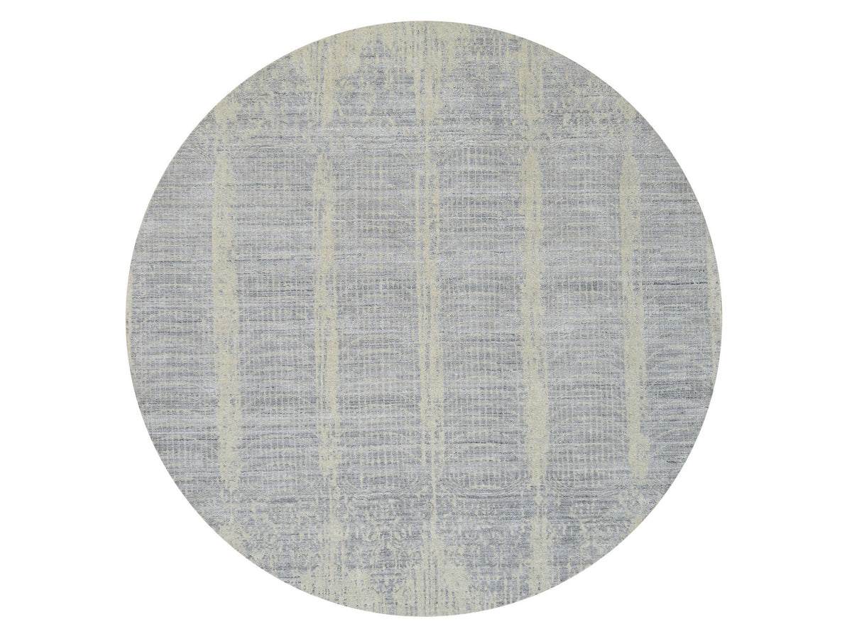 Modern / Contemporary hand-knotted wool/silk rug in Gray, 9' x 9' — SKU O064309