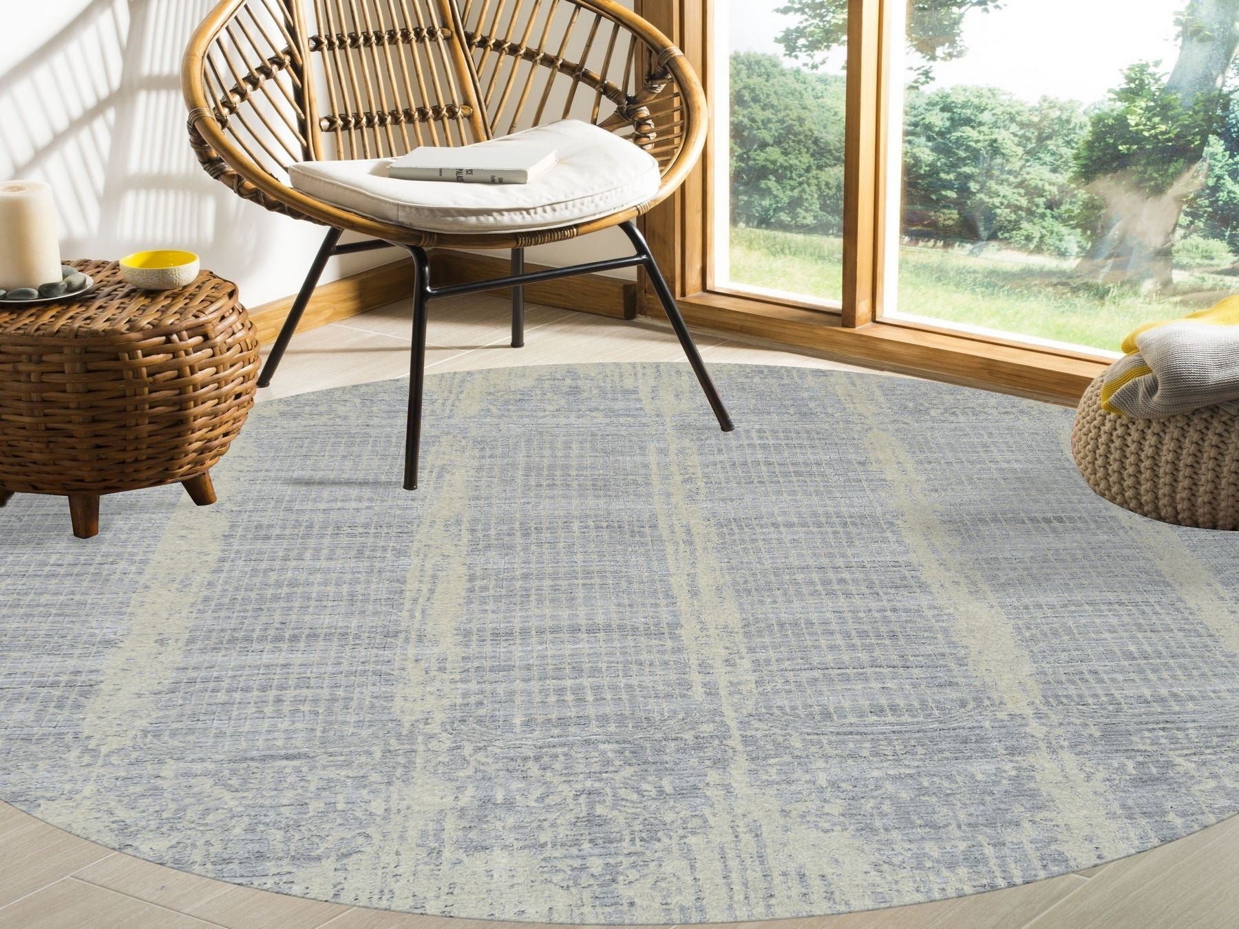 Modern / Contemporary hand-knotted wool/silk rug in Gray, 9' x 9' — SKU O064309 (view 2)
