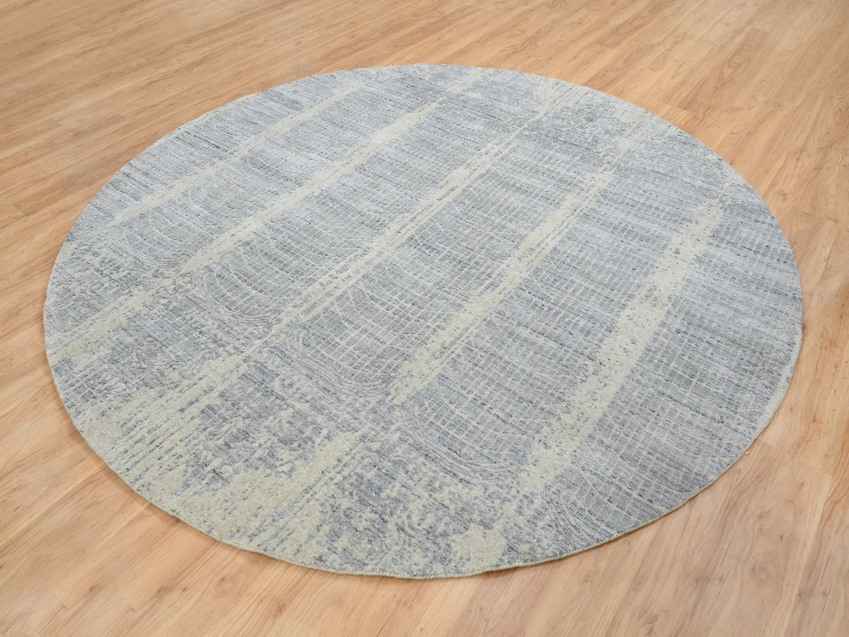 Modern / Contemporary hand-knotted wool/silk rug in Gray, 9' x 9' — SKU O064309 (view 4)