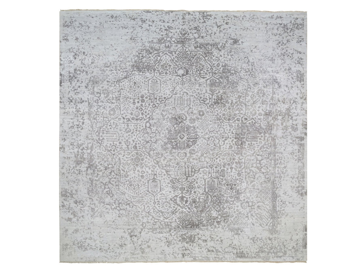Transitional hand-knotted wool/pure silk rug in Gray, 12' x 12' — SKU O064320