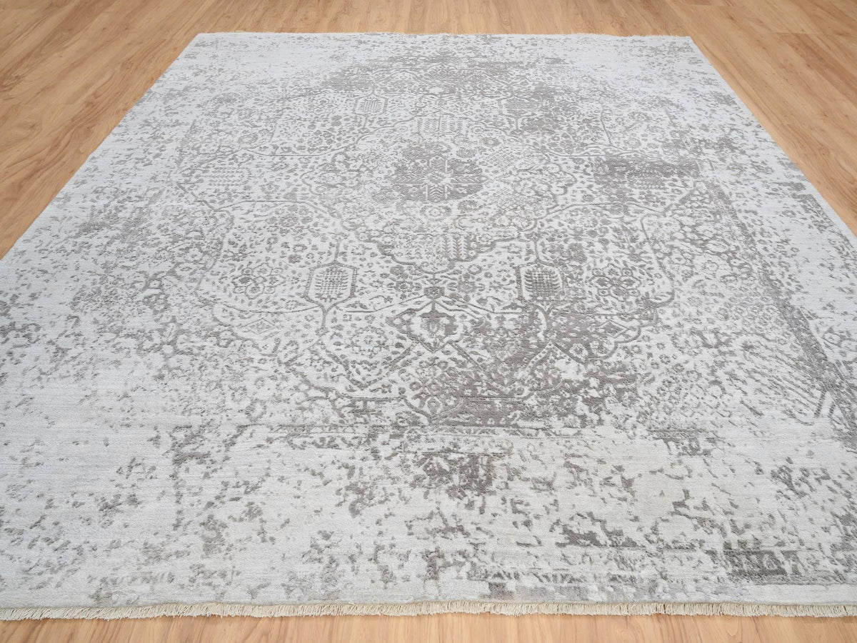 Transitional hand-knotted wool/pure silk rug in Gray, 12' x 12' — SKU O064320 (view 2)