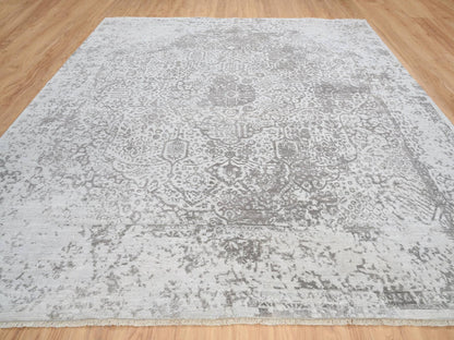 Grey 12'0" x 12'0" Transitional Hand knotted Wool/Silk Rug - Sku: O064320