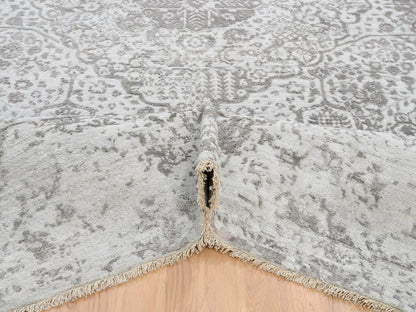 Transitional hand-knotted wool/pure silk rug in Gray, 12' x 12' — SKU O064320 (view 5)