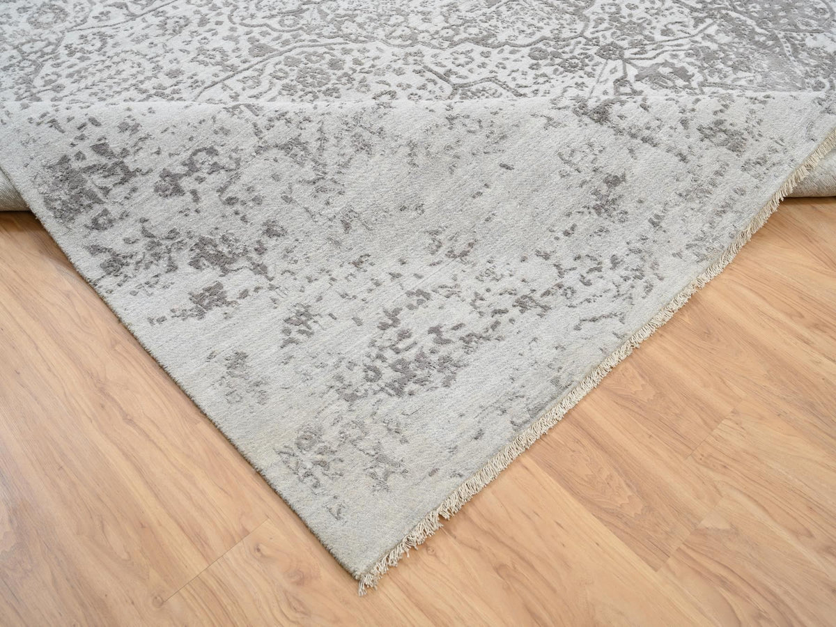 Transitional hand-knotted wool/pure silk rug in Gray, 12' x 12' — SKU O064320 (view 6)