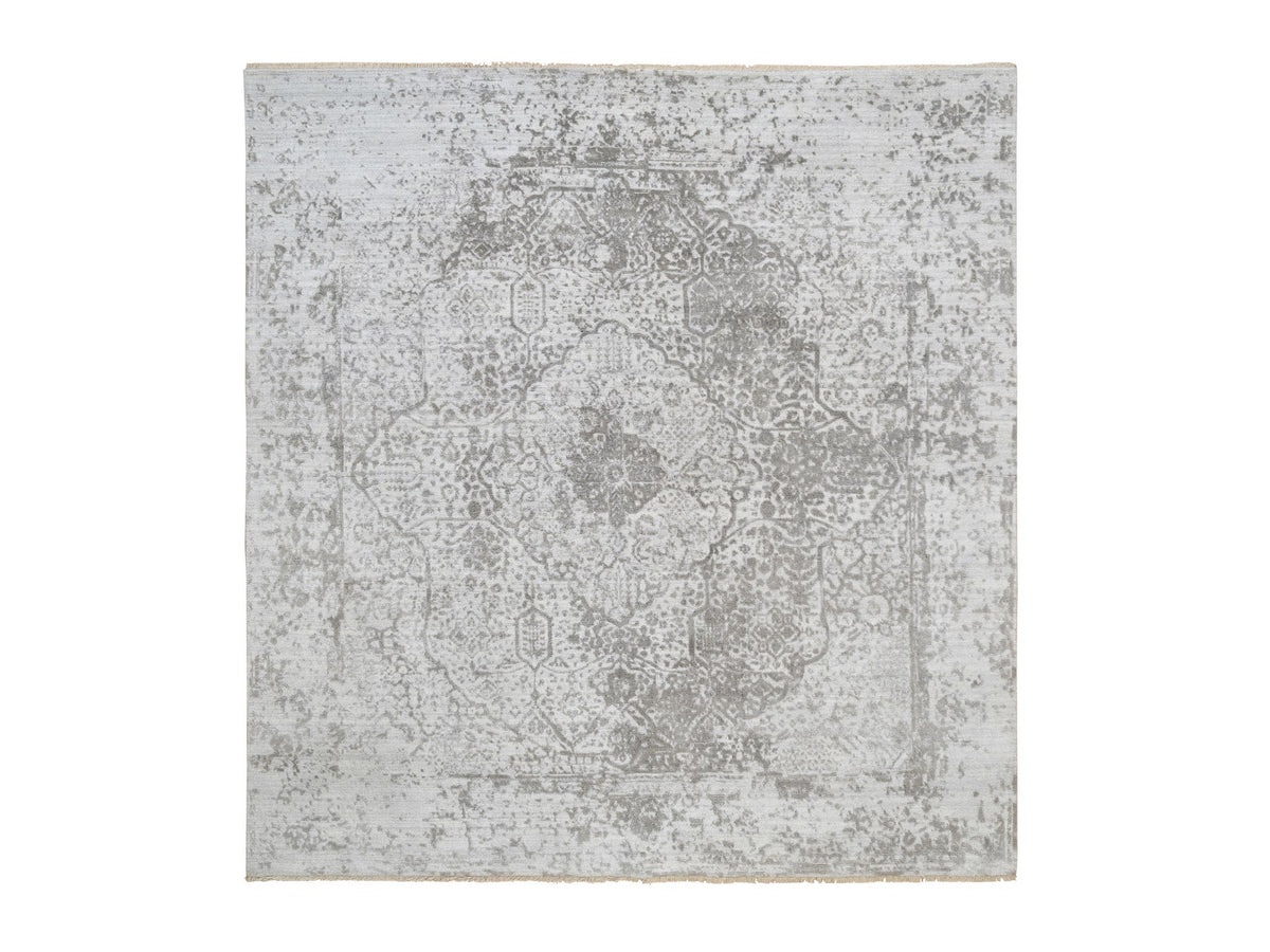 Transitional hand-knotted wool/pure silk rug in Gray, 8' x 8'3" — SKU O064321