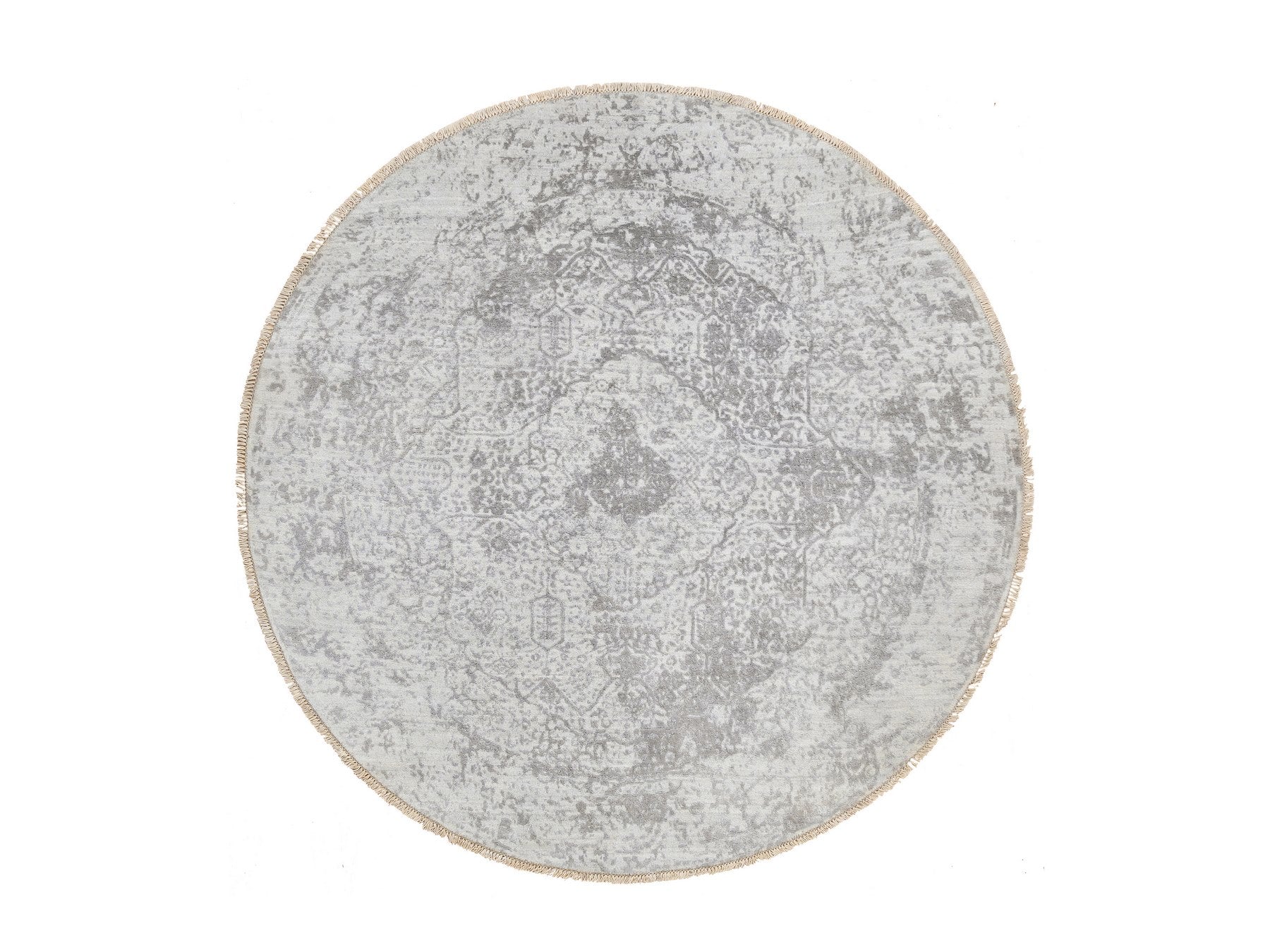Transitional hand-knotted wool/pure silk rug in Gray, 6'7" x 6'7" — SKU O064322