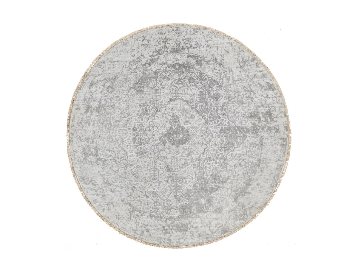 Transitional hand-knotted wool/pure silk rug in Gray, 6'7" x 6'7" — SKU O064322