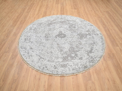 Grey 6'7" x 6'7" Transitional Hand knotted Wool/Silk Rug - Sku: O064322
