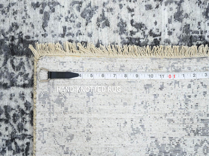 Transitional hand-knotted wool/pure silk runner in Gray, 2'7" x 8'2" — SKU O064324 (view 8)