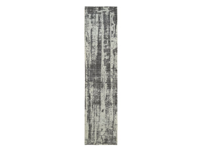Modern / Contemporary hand-knotted wool/pure silk runner in Black, 2'6" x 11'10" — SKU O064327