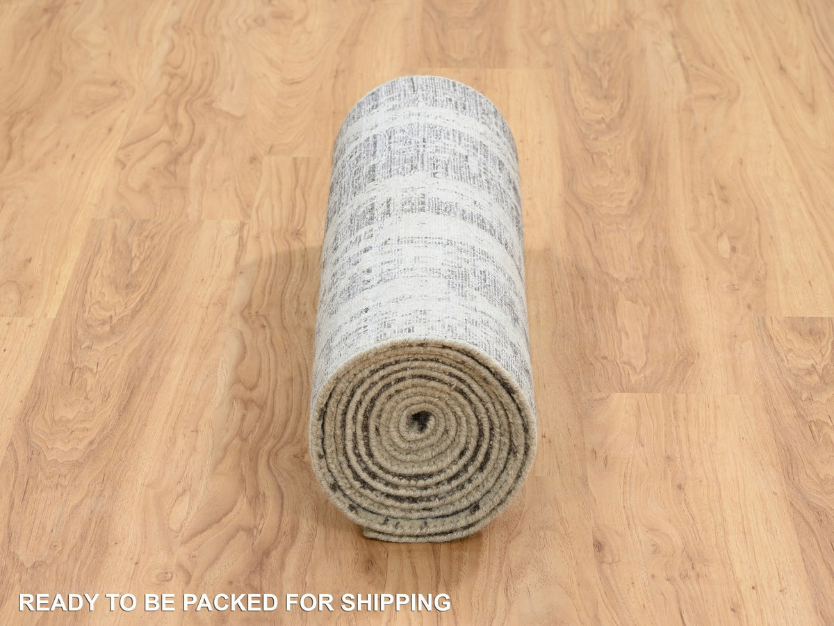 Modern / Contemporary hand-knotted wool/pure silk runner in Black, 2'6" x 11'10" — SKU O064327 (view 6)