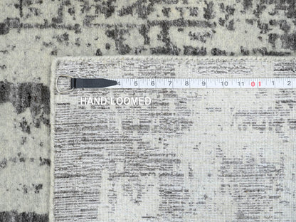 Black 2'6" x 11'10" Modern and Contemporary Handloom Wool/Silk Rug - Sku: O064327