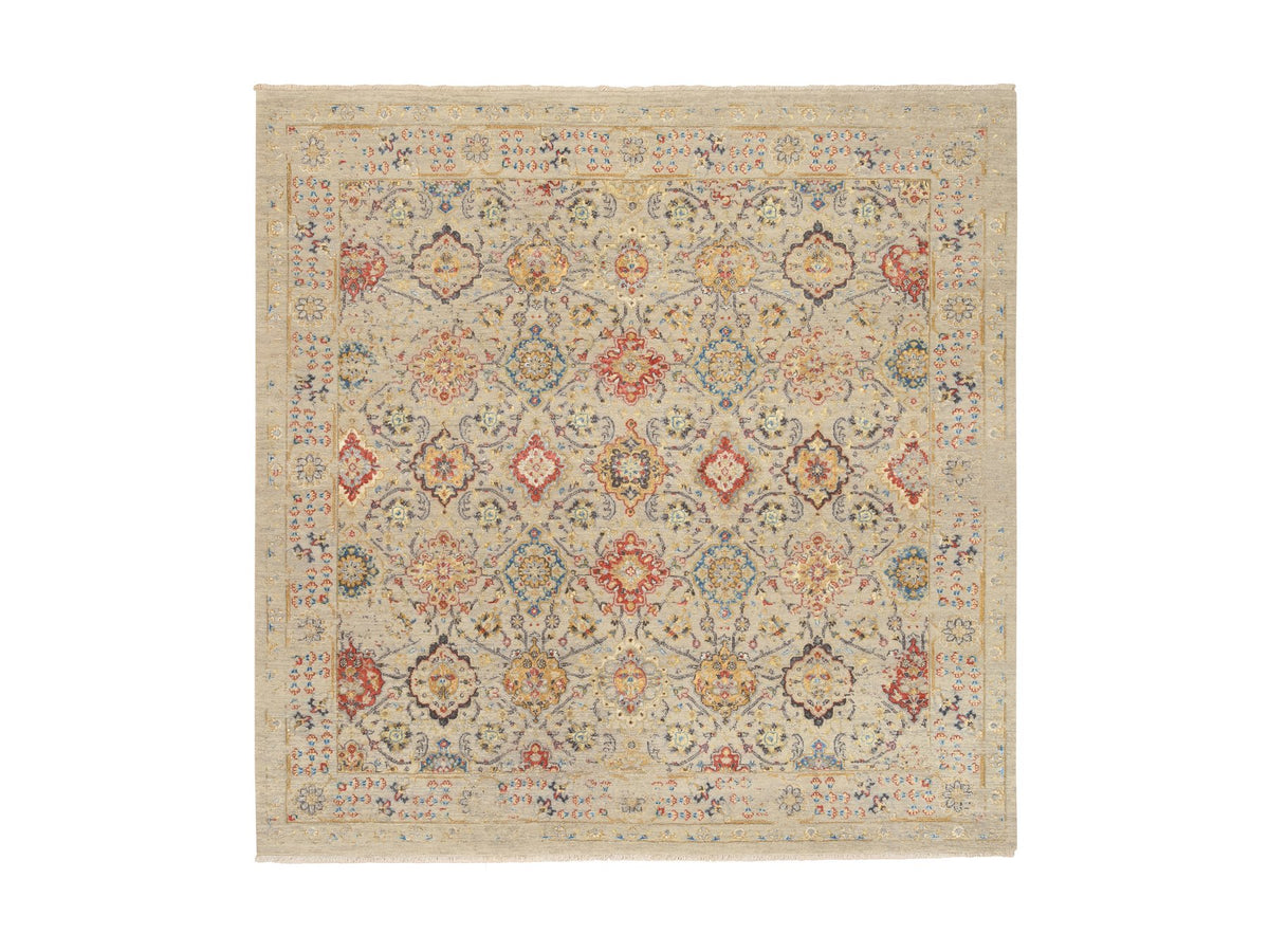 Transitional hand-knotted wool/pure silk rug in Beige, 8' x 8'1" — SKU O064330