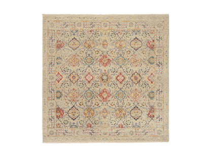 Beige 8'0" x 8'1" Transitional Hand knotted Wool/Silk Rug - Sku: O064330