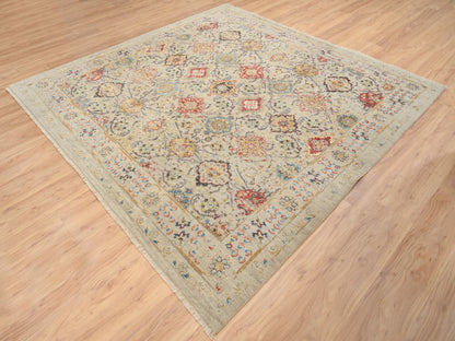 Beige 8'0" x 8'1" Transitional Hand knotted Wool/Silk Rug - Sku: O064330